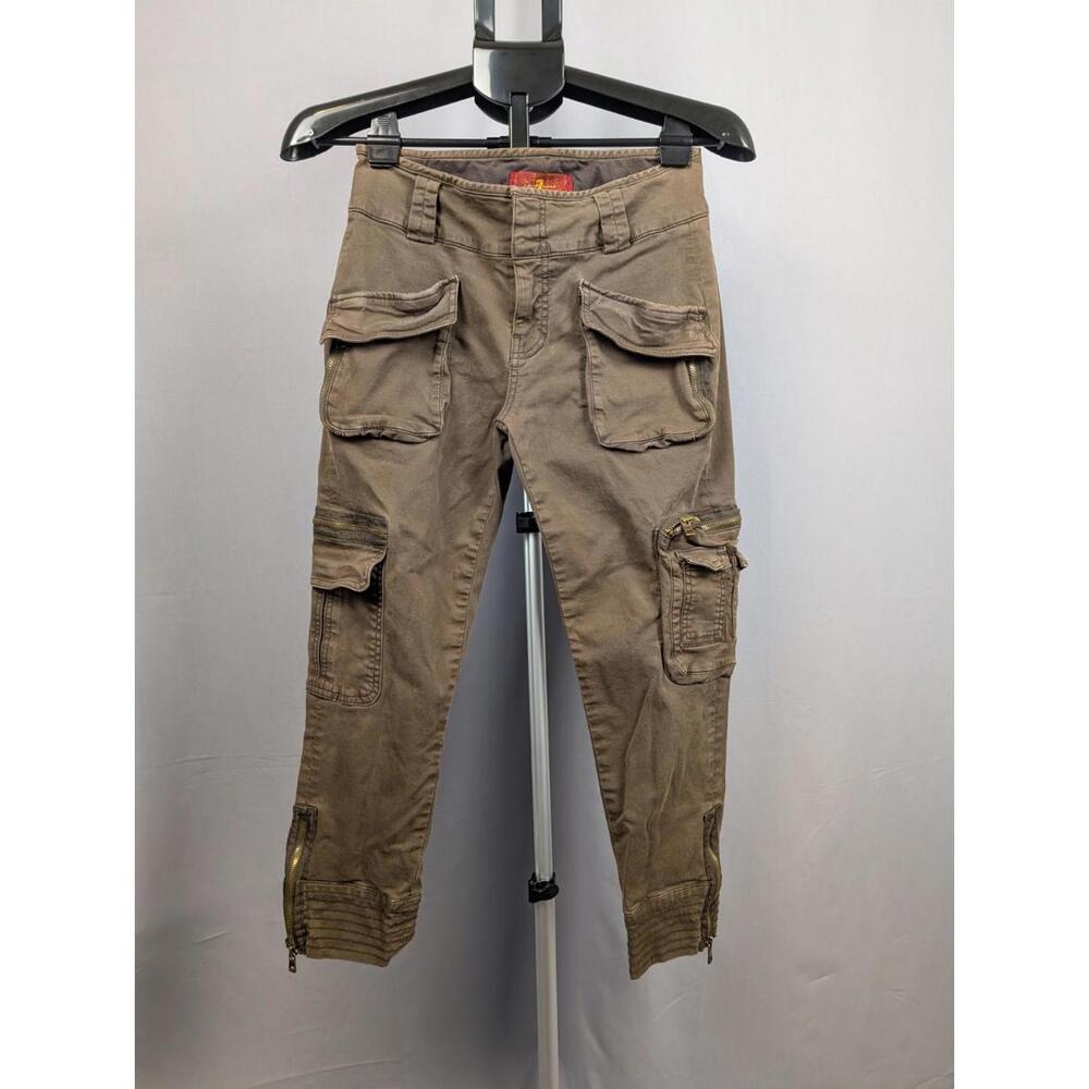7 For All Mankind women's Military Style Army Camo Cargo Pants Ankle Zip 24